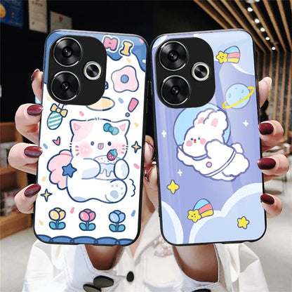 For Xiaomi Redmi Turbo 3 5G Case Cartoon Animal Print Tempered Glass Shockproof Phone Cover
