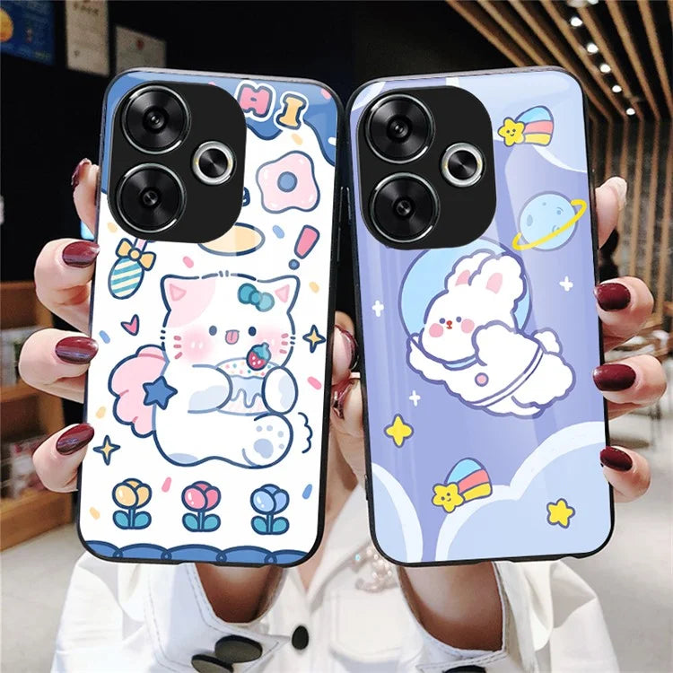For Xiaomi Redmi Turbo 3 5G Case Cartoon Animal Print Tempered Glass Shockproof Phone Cover