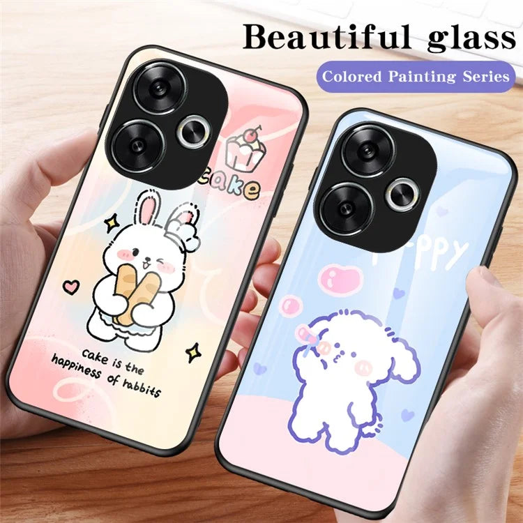 For Xiaomi Redmi Turbo 3 5G Case Cartoon Animal Print Tempered Glass Shockproof Phone Cover