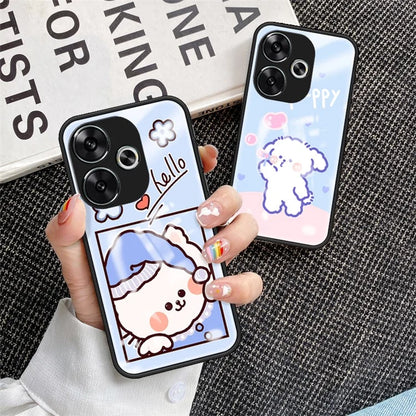 For Xiaomi Redmi Turbo 3 5G Case Cartoon Animal Print Tempered Glass Shockproof Phone Cover