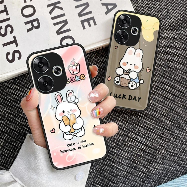 For Xiaomi Redmi Turbo 3 5G Case Cartoon Animal Print Tempered Glass Shockproof Phone Cover