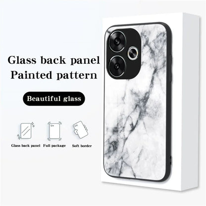 For Xiaomi Redmi Turbo 3 5G Tempered Glass Case Marble Pattern Protective Phone Cover