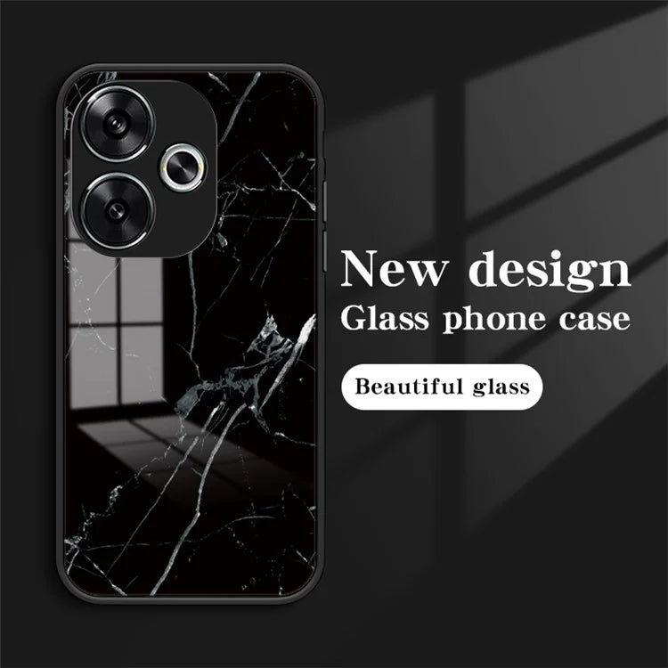 For Xiaomi Redmi Turbo 3 5G Tempered Glass Case Marble Pattern Protective Phone Cover
