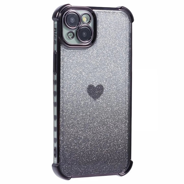 For iPhone 13 Anti-Scratch Phone Case Heart Pattern TPU Glittery Powder Phone Cover