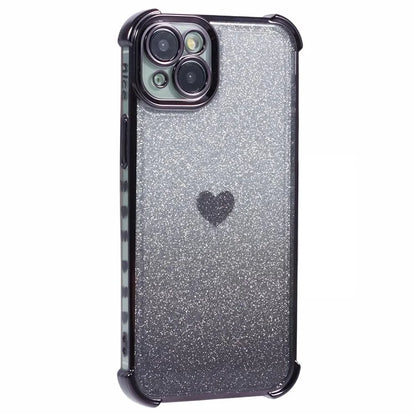 For iPhone 13 Anti-Scratch Phone Case Heart Pattern TPU Glittery Powder Phone Cover