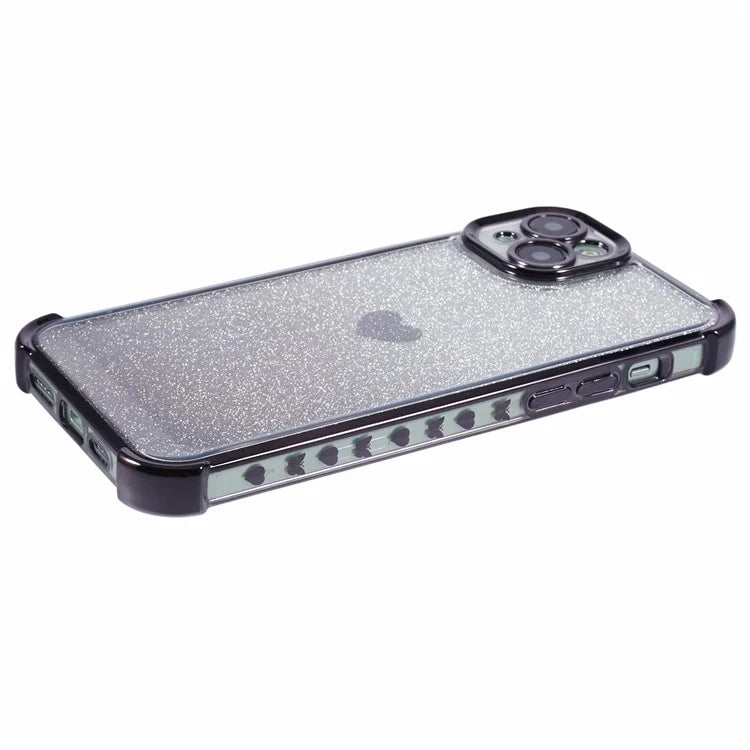 For iPhone 13 Anti-Scratch Phone Case Heart Pattern TPU Glittery Powder Phone Cover