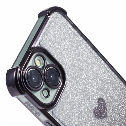 For iPhone 13 Anti-Scratch Phone Case Heart Pattern TPU Glittery Powder Phone Cover