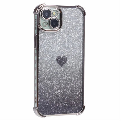 For iPhone 13 Anti-Scratch Phone Case Heart Pattern TPU Glittery Powder Phone Cover