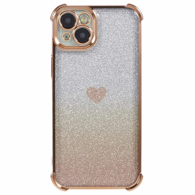 For iPhone 13 Anti-Scratch Phone Case Heart Pattern TPU Glittery Powder Phone Cover
