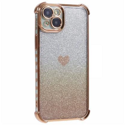 For iPhone 13 Anti-Scratch Phone Case Heart Pattern TPU Glittery Powder Phone Cover
