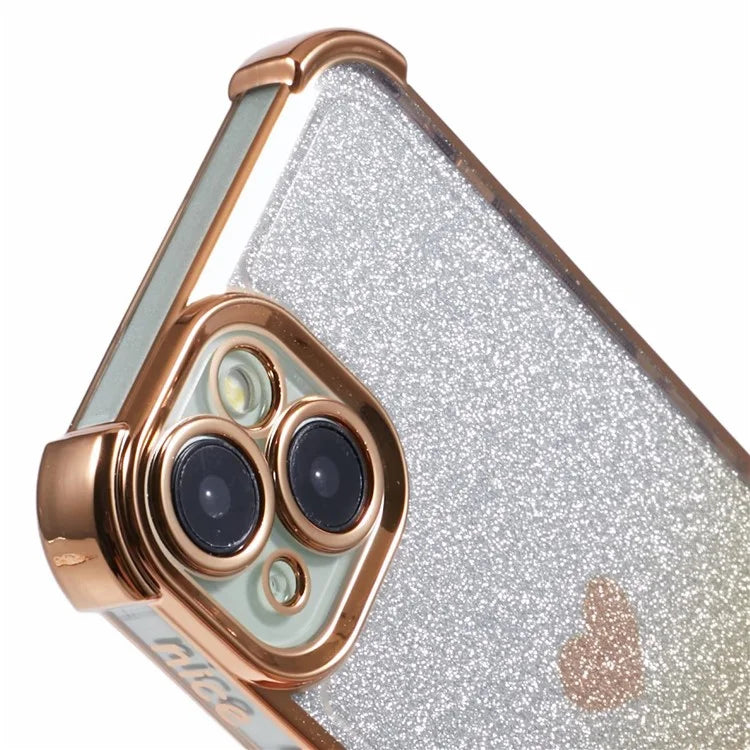 For iPhone 13 Anti-Scratch Phone Case Heart Pattern TPU Glittery Powder Phone Cover
