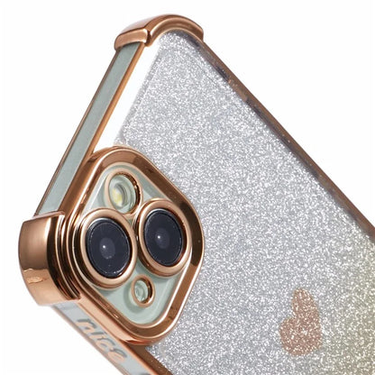 For iPhone 13 Anti-Scratch Phone Case Heart Pattern TPU Glittery Powder Phone Cover