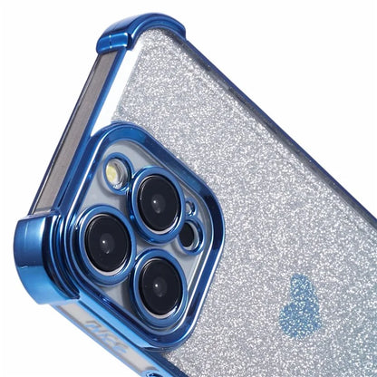 For iPhone 13 Pro Max Anti-Scratch Phone Case Heart Pattern TPU Glittery Powder Phone Cover