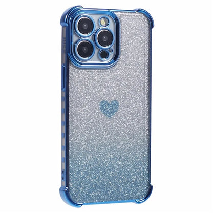For iPhone 12 Pro Max Slim-Fit Mobile Phone Case Heart Pattern TPU Shell Glittery Powder Phone Cover