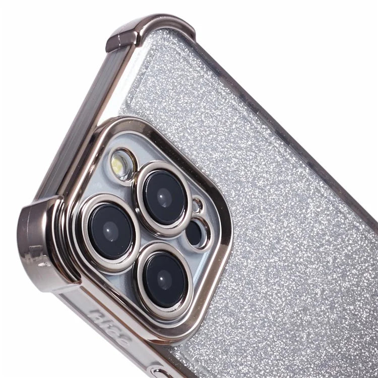 For iPhone 15 Pro Case Side Heart Pattern Design Electroplated Glitter Soft TPU Phone Cover