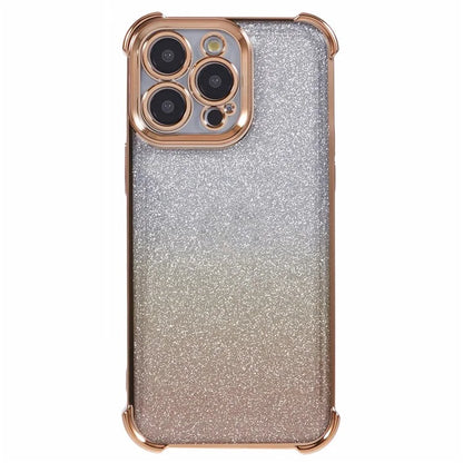 For iPhone 15 Pro Case Side Heart Pattern Design Electroplated Glitter Soft TPU Phone Cover