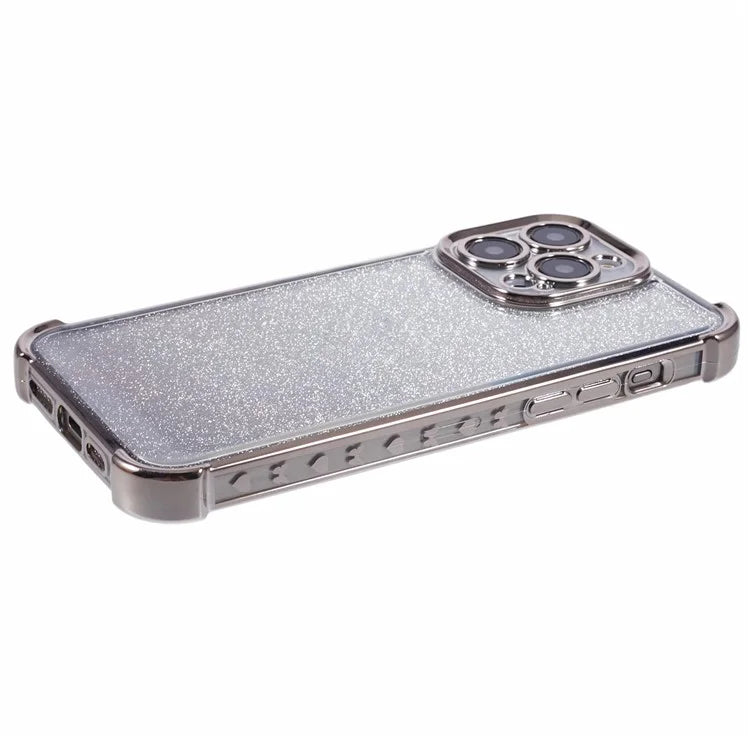 For iPhone 14 Pro Max Case Glitter Electroplating TPU Phone Cover with Side Heart Pattern