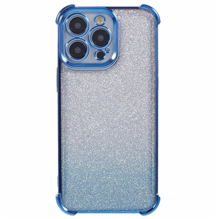 For iPhone 14 Pro Max Case Glitter Electroplating TPU Phone Cover with Side Heart Pattern