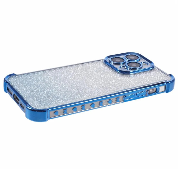 For iPhone 14 Pro Max Case Glitter Electroplating TPU Phone Cover with Side Heart Pattern