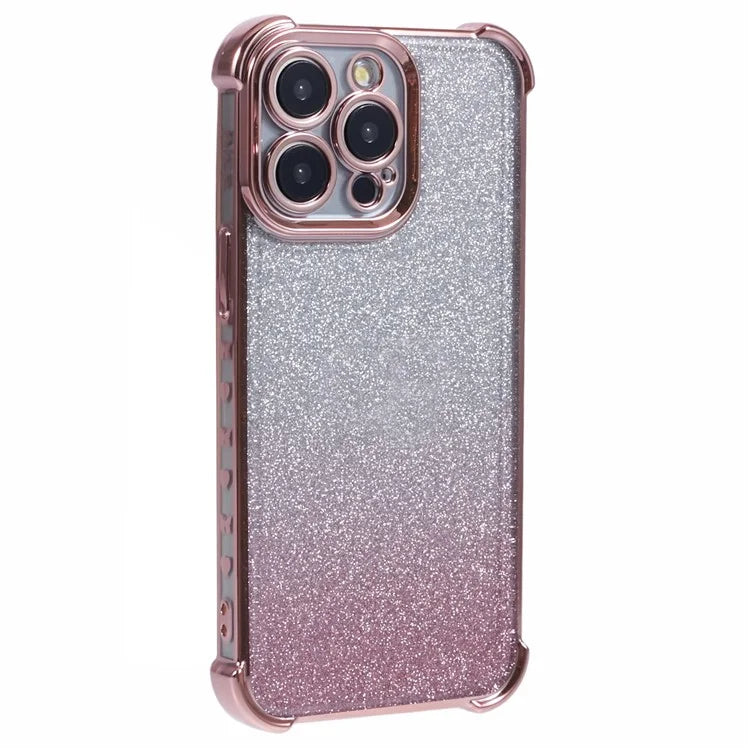 For iPhone 14 Pro Max Case Glitter Electroplating TPU Phone Cover with Side Heart Pattern