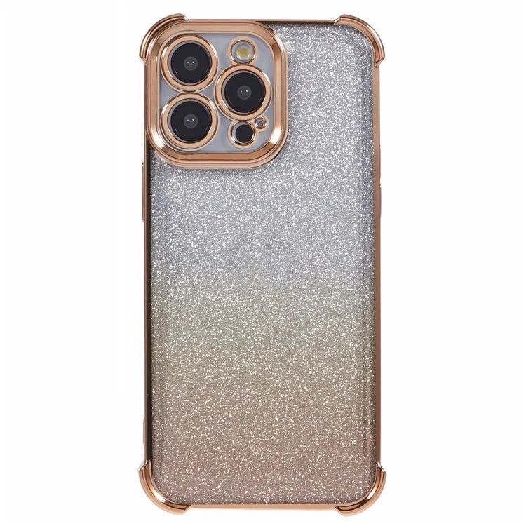 For iPhone 14 Pro Max Case Glitter Electroplating TPU Phone Cover with Side Heart Pattern