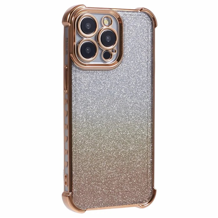 For iPhone 14 Pro Max Case Glitter Electroplating TPU Phone Cover with Side Heart Pattern