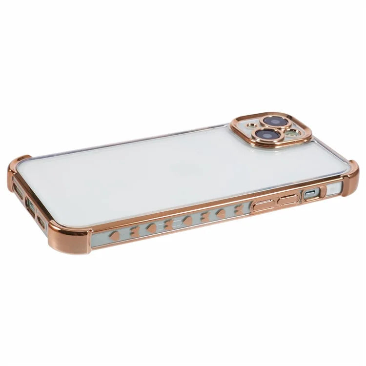 For iPhone 13 Case Electroplating Heart Pattern Edge TPU Clear Phone Cover