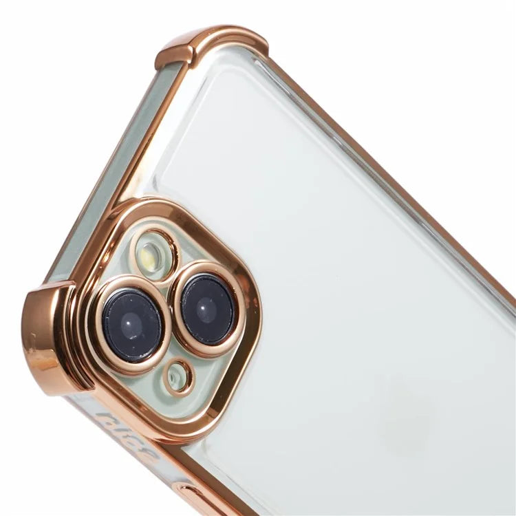 For iPhone 13 Case Electroplating Heart Pattern Edge TPU Clear Phone Cover