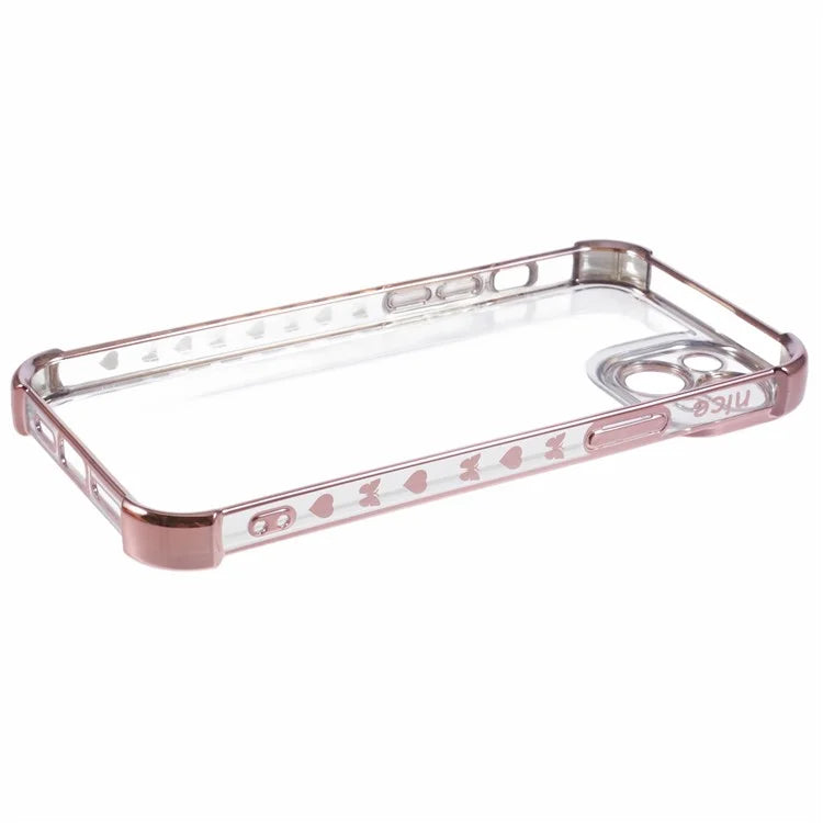 For iPhone 14 Case Electroplating TPU Phone Back Cover with Side Heart Pattern