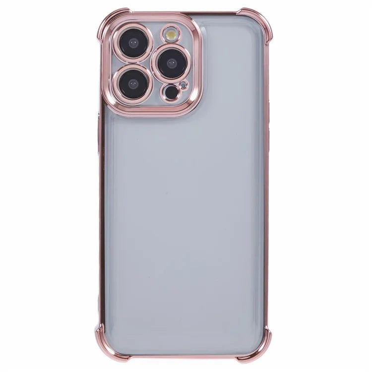 For iPhone 14 Pro Case Electroplated TPU Phone Cover with Heart Pattern Edge