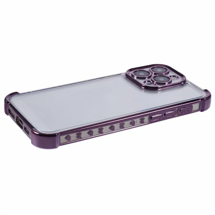 For iPhone 14 Pro Case Electroplated TPU Phone Cover with Heart Pattern Edge