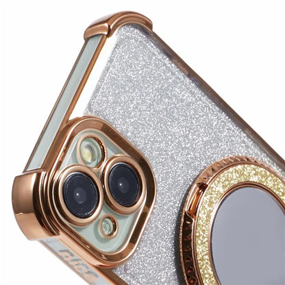 For iPhone 13 Case Ring Kickstand Electroplating Glitter TPU Phone Cover with Mirror