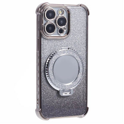 For iPhone 13 Pro Max Case Glitter Gradient Ring Kickstand TPU Phone Cover with Mirror