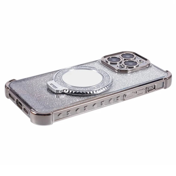 For iPhone 13 Pro Max Case Glitter Gradient Ring Kickstand TPU Phone Cover with Mirror