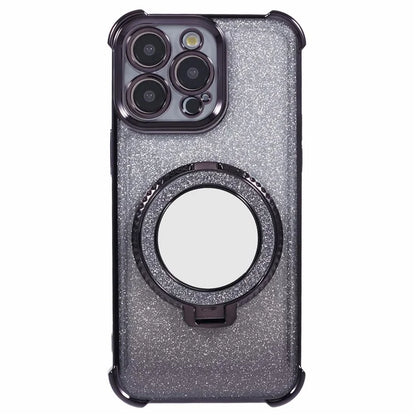 For iPhone 13 Pro Max Case Glitter Gradient Ring Kickstand TPU Phone Cover with Mirror