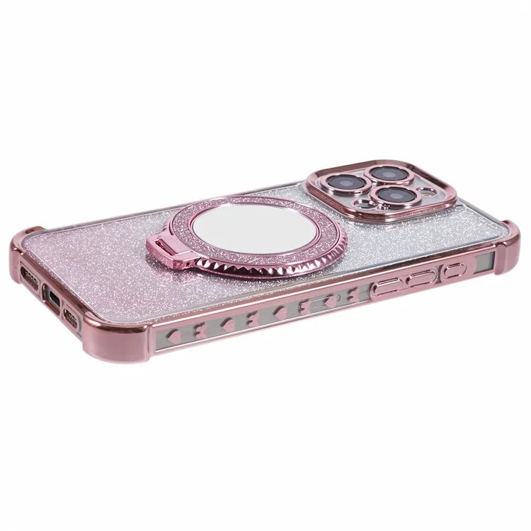 For iPhone 13 Pro Max Case Glitter Gradient Ring Kickstand TPU Phone Cover with Mirror