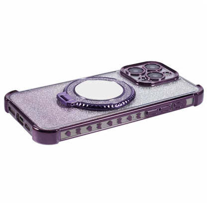 For iPhone 13 Pro Max Case Glitter Gradient Ring Kickstand TPU Phone Cover with Mirror