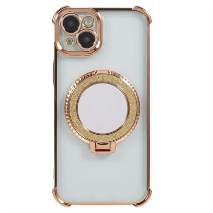 For iPhone 13 6.1 inch Side Heart Pattern Case Kickstand TPU Phone Cover with Mirror