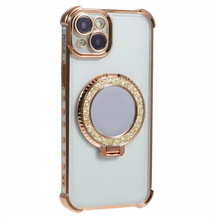 For iPhone 13 6.1 inch Side Heart Pattern Case Kickstand TPU Phone Cover with Mirror