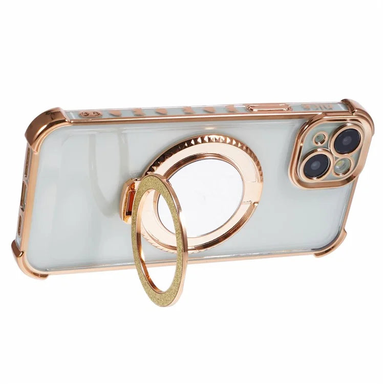 For iPhone 13 6.1 inch Side Heart Pattern Case Kickstand TPU Phone Cover with Mirror
