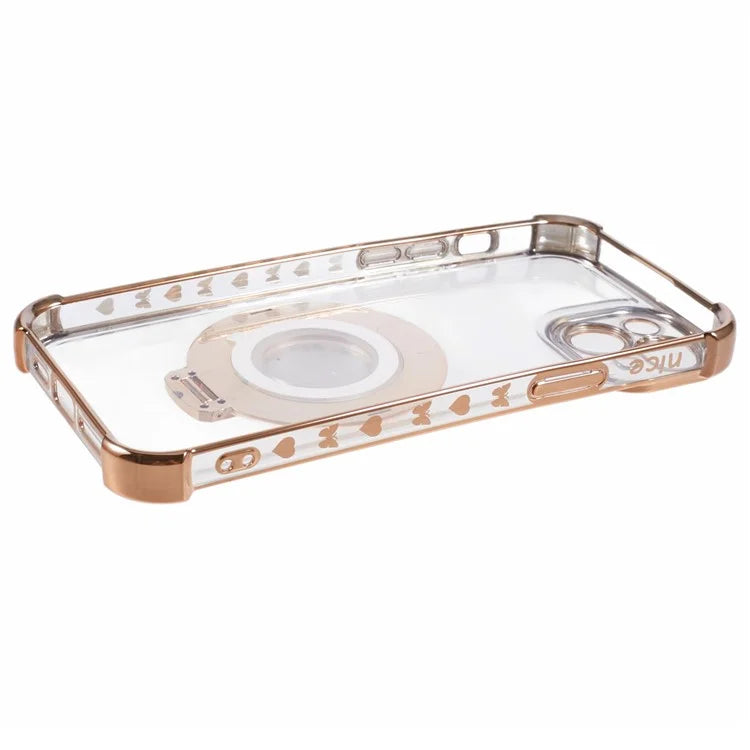 For iPhone 13 6.1 inch Side Heart Pattern Case Kickstand TPU Phone Cover with Mirror