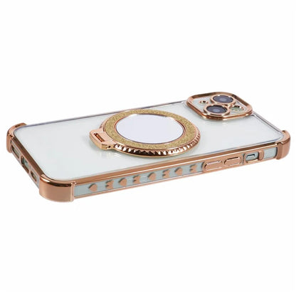 For iPhone 13 6.1 inch Side Heart Pattern Case Kickstand TPU Phone Cover with Mirror