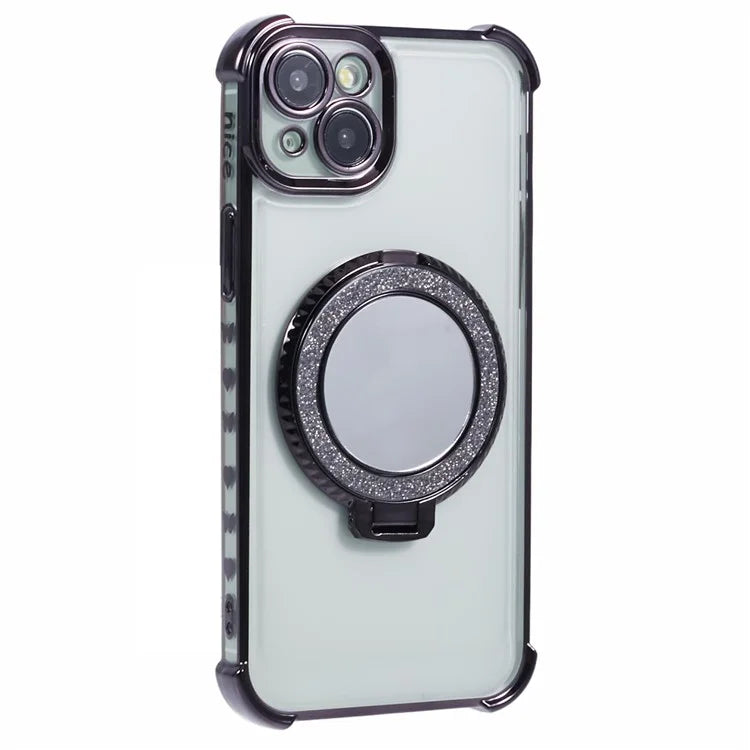 For iPhone 14 Side Heart Pattern Case Kickstand TPU Phone Cover with Mirror