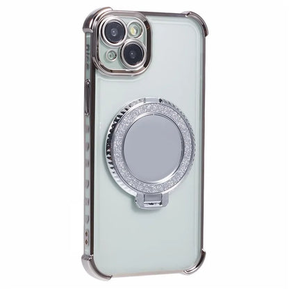 For iPhone 14 Side Heart Pattern Case Kickstand TPU Phone Cover with Mirror