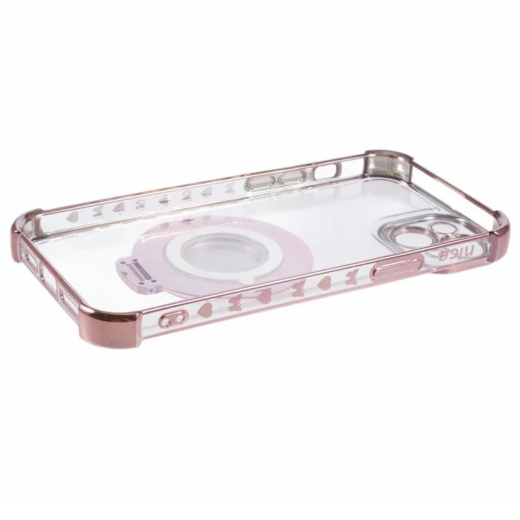 For iPhone 14 Side Heart Pattern Case Kickstand TPU Phone Cover with Mirror