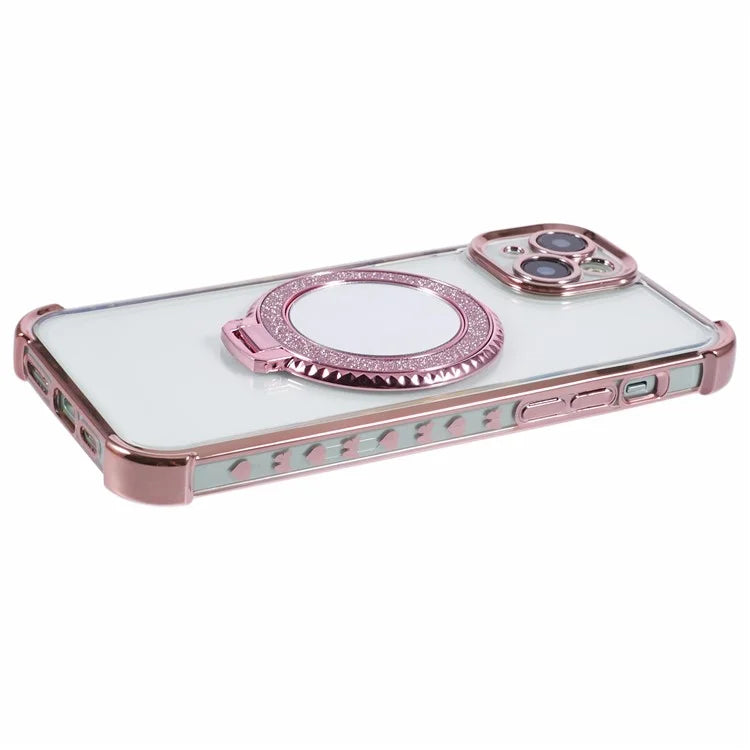 For iPhone 14 Side Heart Pattern Case Kickstand TPU Phone Cover with Mirror