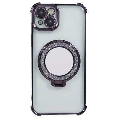For iPhone 14 Plus Side Heart Pattern Case Kickstand TPU Phone Cover with Mirror