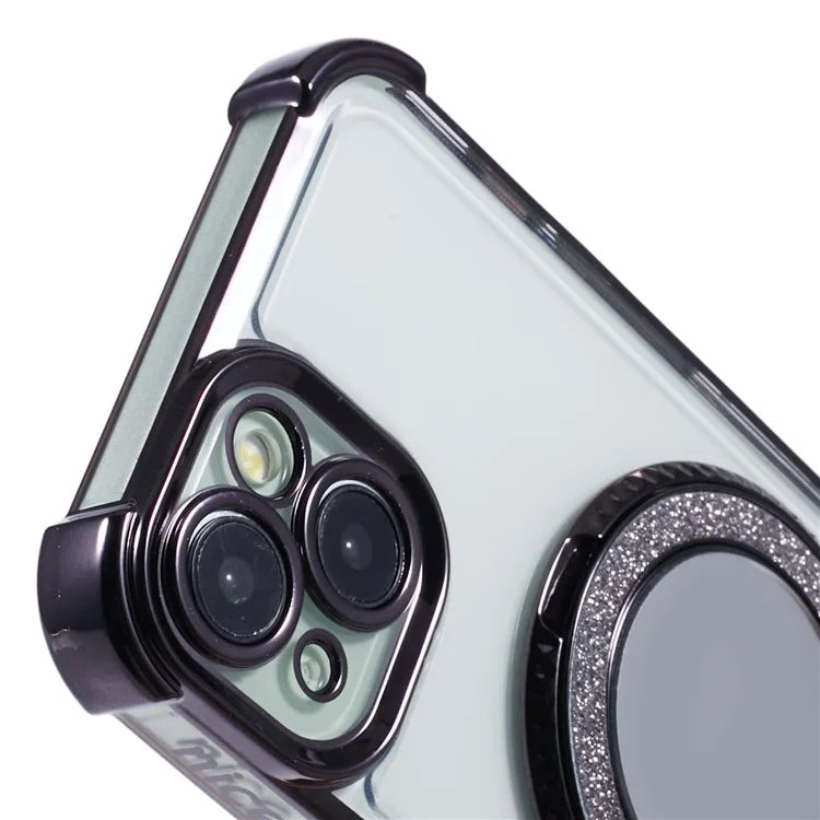 For iPhone 14 Plus Side Heart Pattern Case Kickstand TPU Phone Cover with Mirror