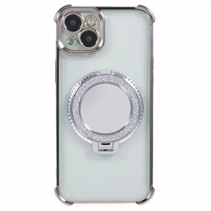 For iPhone 14 Plus Side Heart Pattern Case Kickstand TPU Phone Cover with Mirror