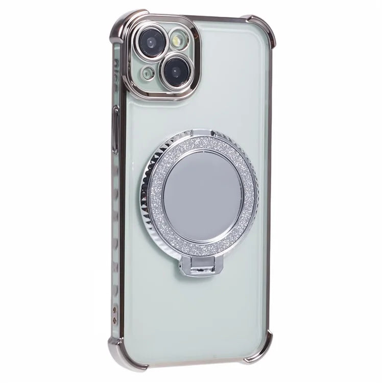 For iPhone 14 Plus Side Heart Pattern Case Kickstand TPU Phone Cover with Mirror